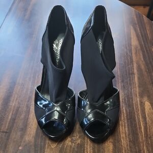 Donald J. Pliner Black Patent & Stretch Peep-Toe Booties